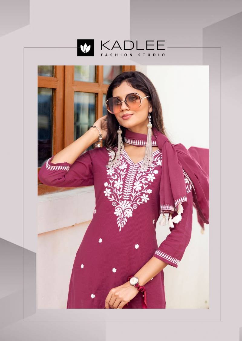 Kadlee Aarya Pure Cotton Kurti Pant Dupatta Set - 6 PCS Set - Thread Work Collection - M.R. Saree Emporium
