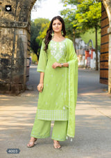 Kadlee Aarya Pure Cotton Kurti Pant Dupatta Set - 6 PCS Set - Thread Work Collection - M.R. Saree Emporium