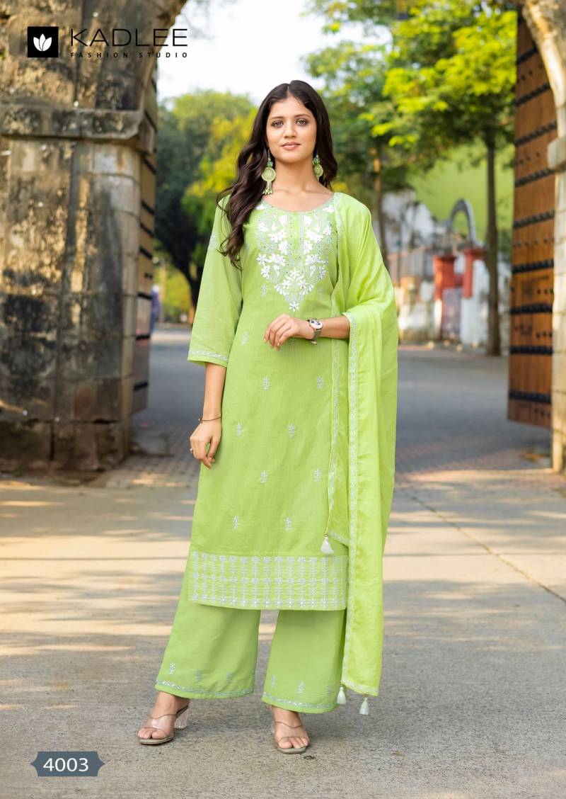 Kadlee Aarya Pure Cotton Kurti Pant Dupatta Set - 6 PCS Set - Thread Work Collection - M.R. Saree Emporium