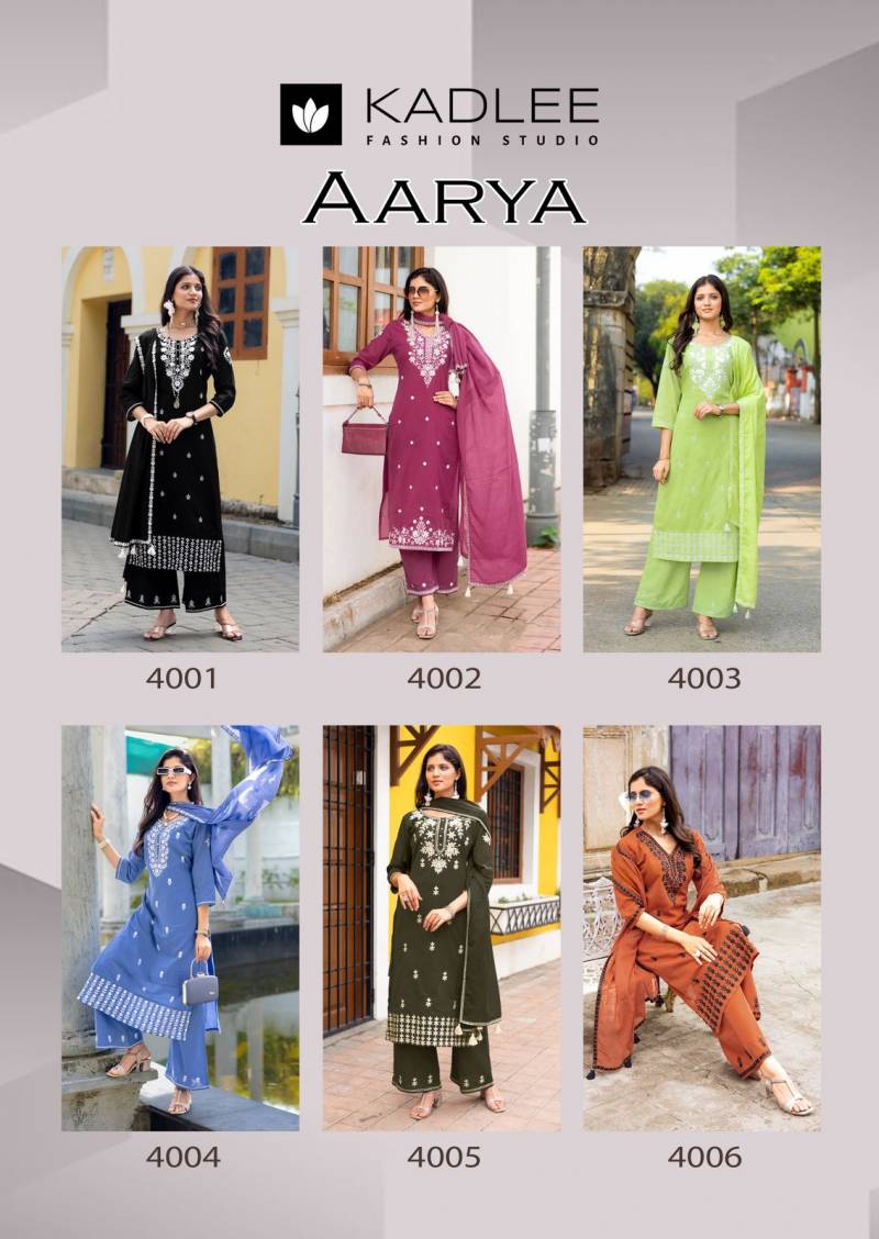 Kadlee Aarya Pure Cotton Kurti Pant Dupatta Set - 6 PCS Set - Thread Work Collection - M.R. Saree Emporium