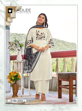 Kadlee Deeva-5 Sali Cotton Thread Work Kurti Set with Organza Dupatta