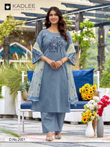 Kadlee Deeva-5 Sali Cotton Thread Work Kurti Set with Organza Dupatta
