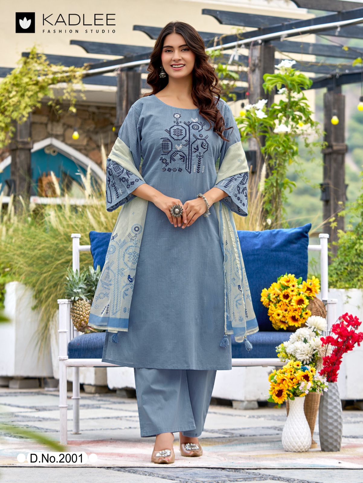 Kadlee Deeva-5 Sali Cotton Thread Work Kurti Set with Organza Dupatta