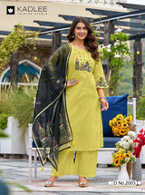 Kadlee Deeva-5 Sali Cotton Thread Work Kurti Set with Organza Dupatta