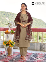 Kadlee Deeva-5 Sali Cotton Thread Work Kurti Set with Organza Dupatta