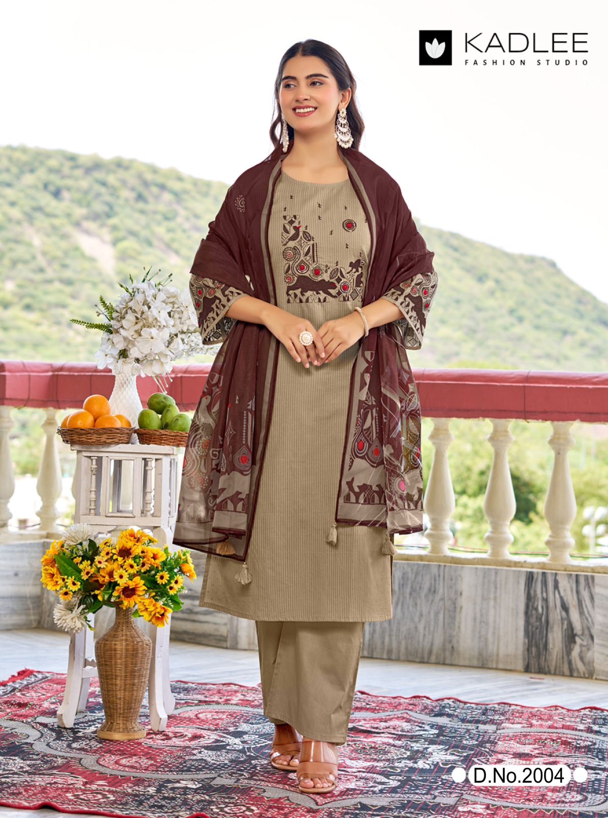Kadlee Deeva-5 Sali Cotton Thread Work Kurti Set with Organza Dupatta