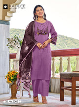 Kadlee Deeva-5 Sali Cotton Thread Work Kurti Set with Organza Dupatta
