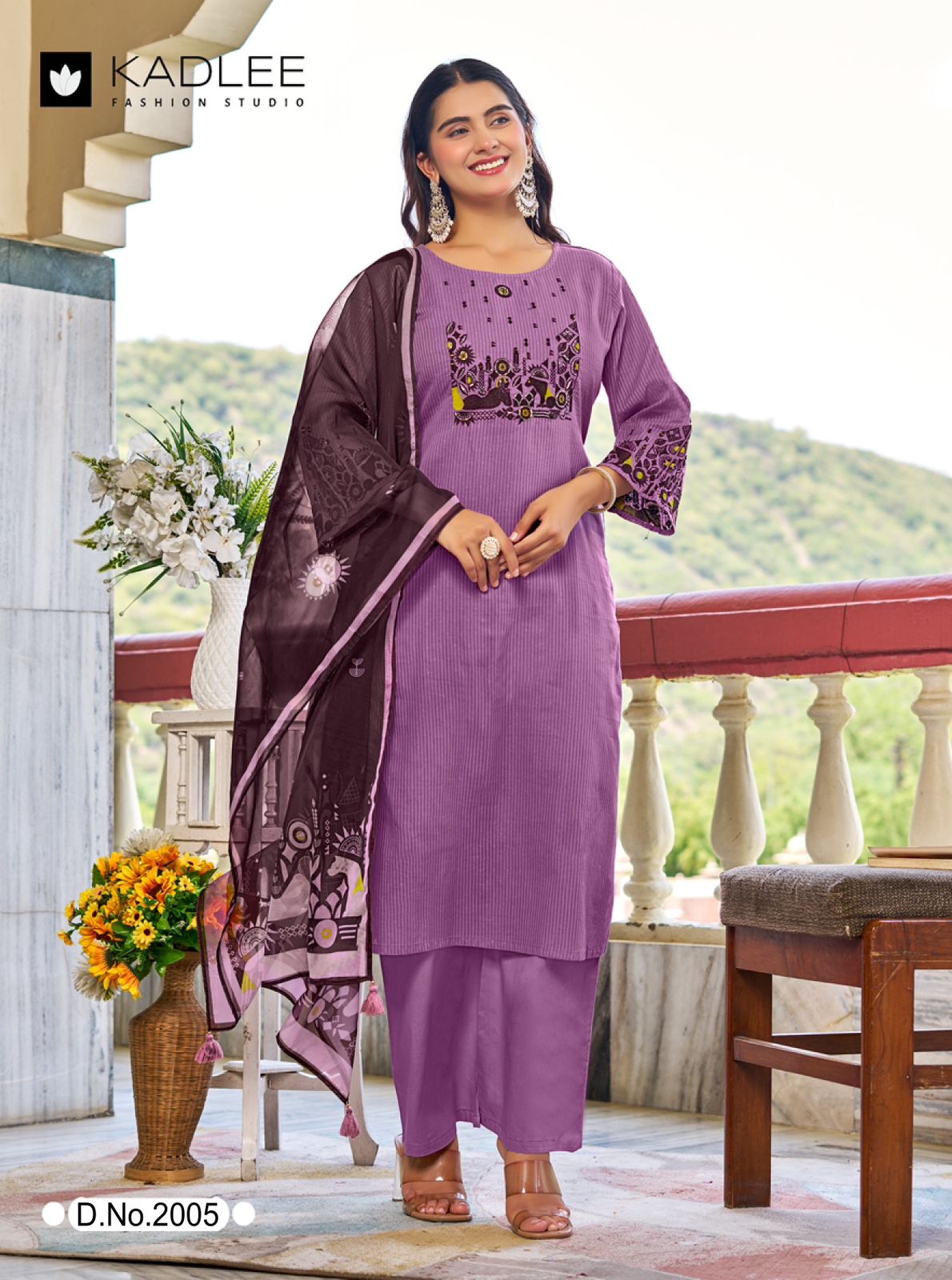 Kadlee Deeva-5 Sali Cotton Thread Work Kurti Set with Organza Dupatta