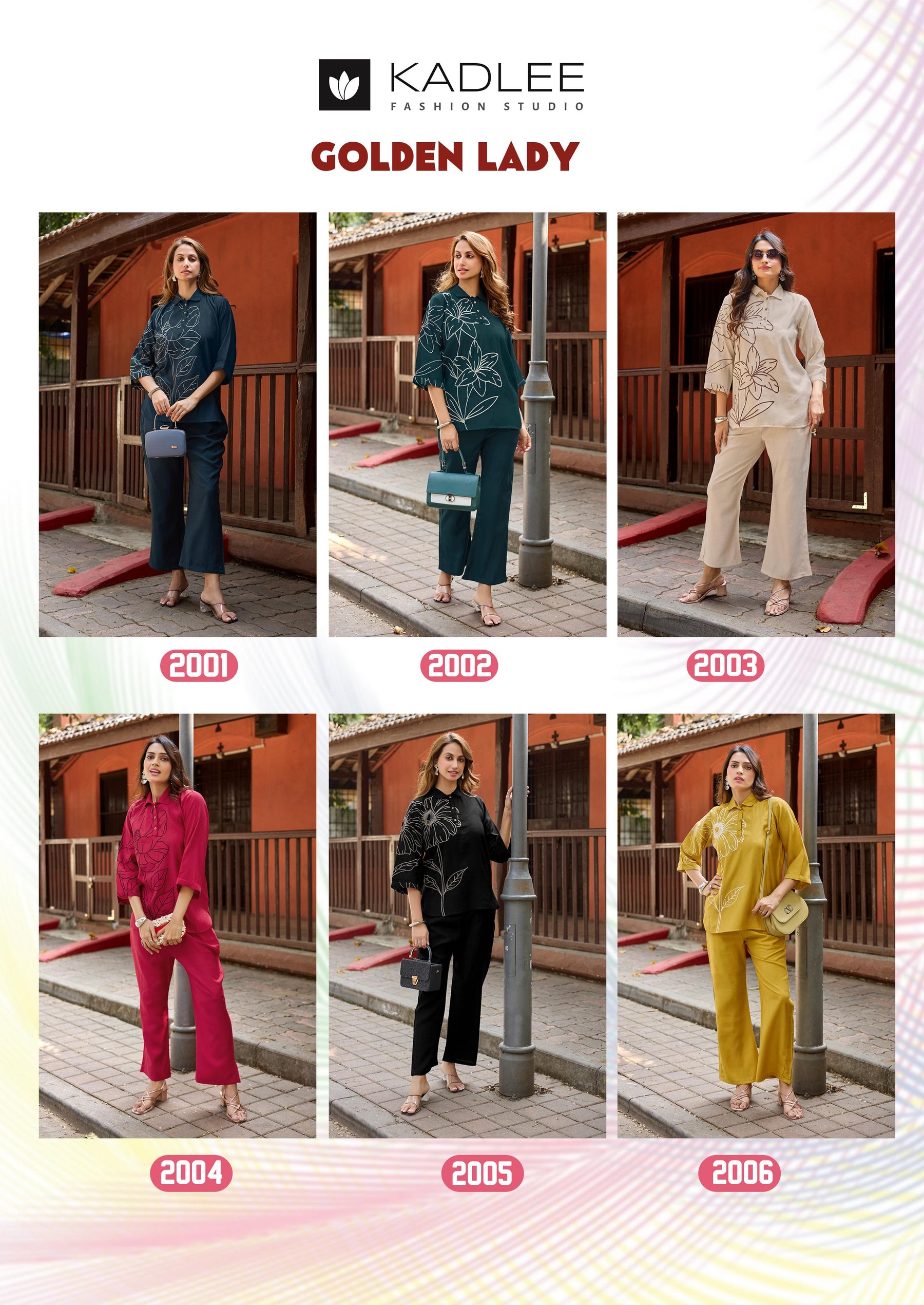 Kadlee Golden Lady Co-Ord Set - 6 PCS Set - Viscose Weaving Designer Top With Pant - M.R. Saree Emporium