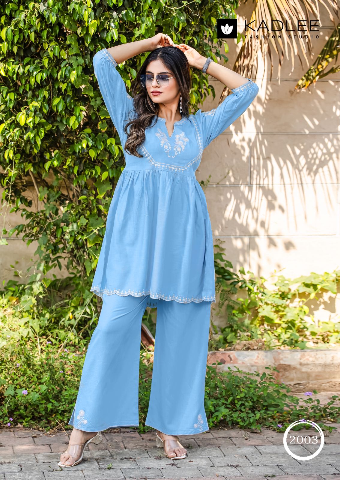 Kadlee Helisha Rayon Co-Ord Set With Thread Work - 4 PCS Set - Designer Kurti Pant Set - M.R. Saree Emporium