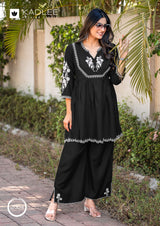 Kadlee Helisha Rayon Co-Ord Set With Thread Work - 4 PCS Set - Designer Kurti Pant Set - M.R. Saree Emporium