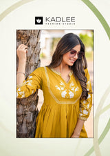 Kadlee Helisha Rayon Co-Ord Set With Thread Work - 4 PCS Set - Designer Kurti Pant Set - M.R. Saree Emporium