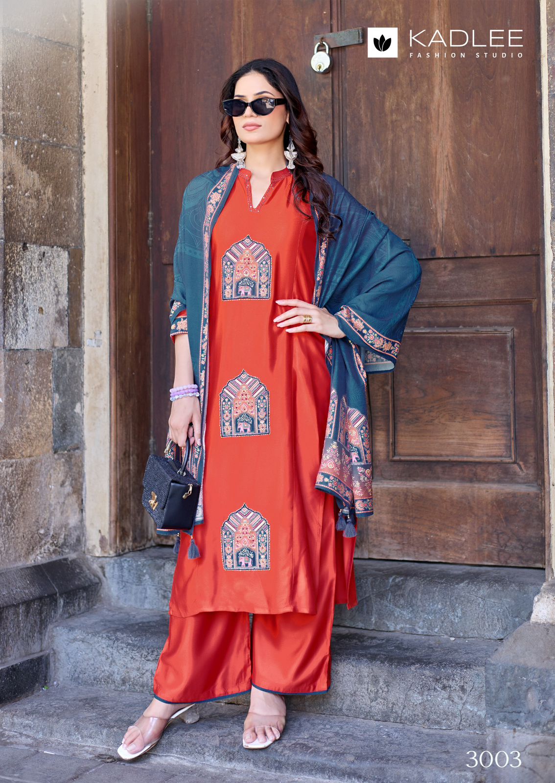 Kadlee Royal Queen Gajji Silk Handwork Kurti Set with Chanderi Dupatta