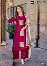 Kadlee Royal Queen Gajji Silk Handwork Kurti Set with Chanderi Dupatta