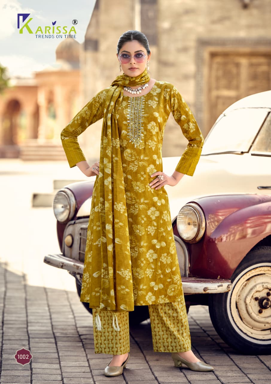 KARISSA SUMMER VIBES Cotton Suit Set with Dupatta - Mirror Work Kurti Set