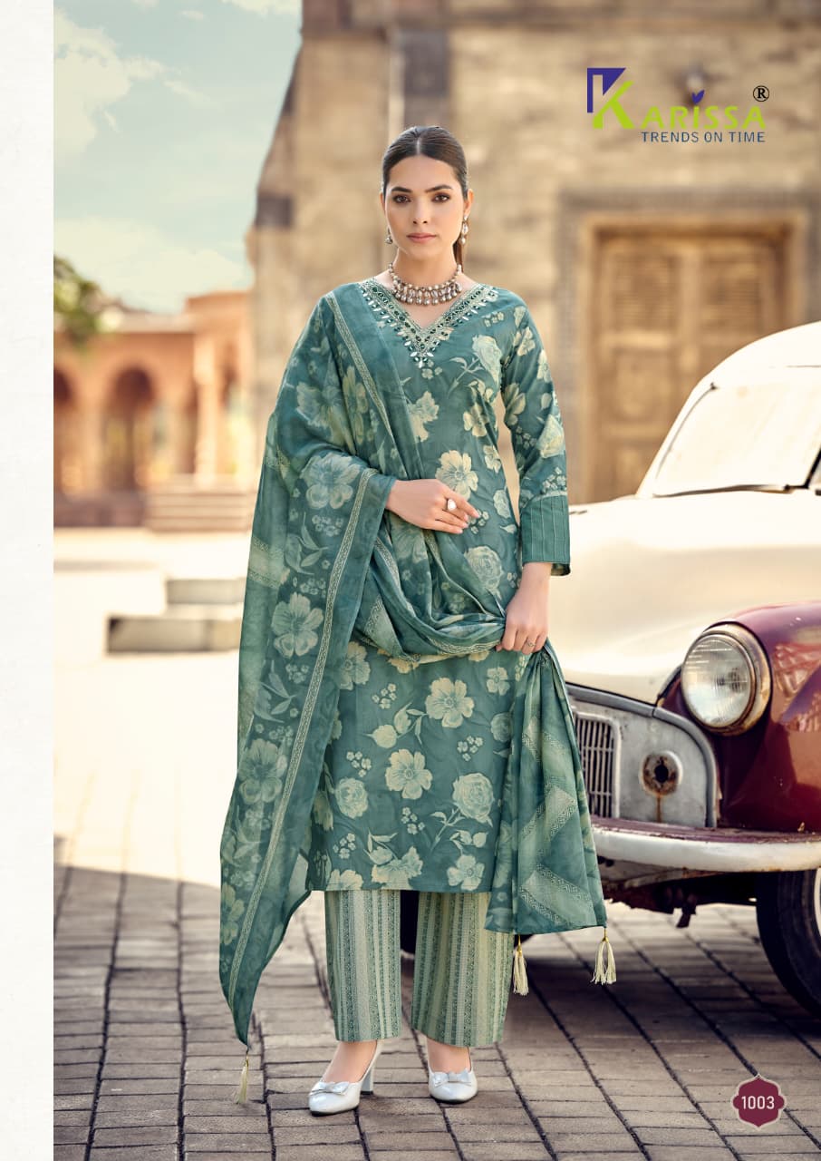 KARISSA SUMMER VIBES Cotton Suit Set with Dupatta - Mirror Work Kurti Set