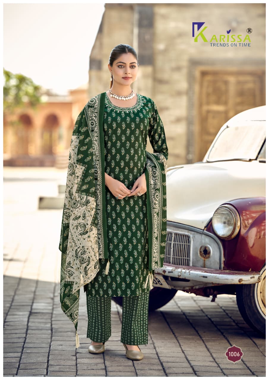 KARISSA SUMMER VIBES Cotton Suit Set with Dupatta - Mirror Work Kurti Set