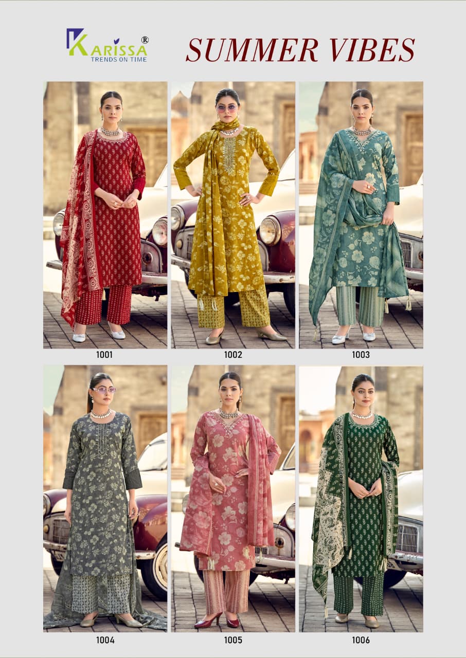 KARISSA SUMMER VIBES Cotton Suit Set with Dupatta - Mirror Work Kurti Set