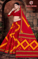 KASHISH CHUNDRI Cotton Bandhani Printed Saree with Designer Border - 10 Pcs Set