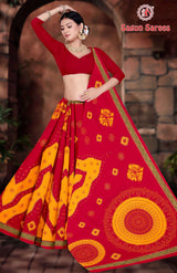 KASHISH CHUNDRI Cotton Bandhani Printed Saree with Designer Border - 10 Pcs Set