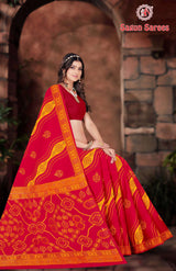 KASHISH CHUNDRI Cotton Bandhani Printed Saree with Designer Border - 10 Pcs Set