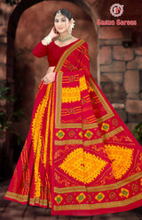 KASHISH CHUNDRI Cotton Bandhani Printed Saree with Designer Border - 10 Pcs Set