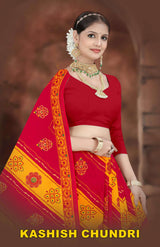 KASHISH CHUNDRI Cotton Bandhani Printed Saree with Designer Border - 10 Pcs Set