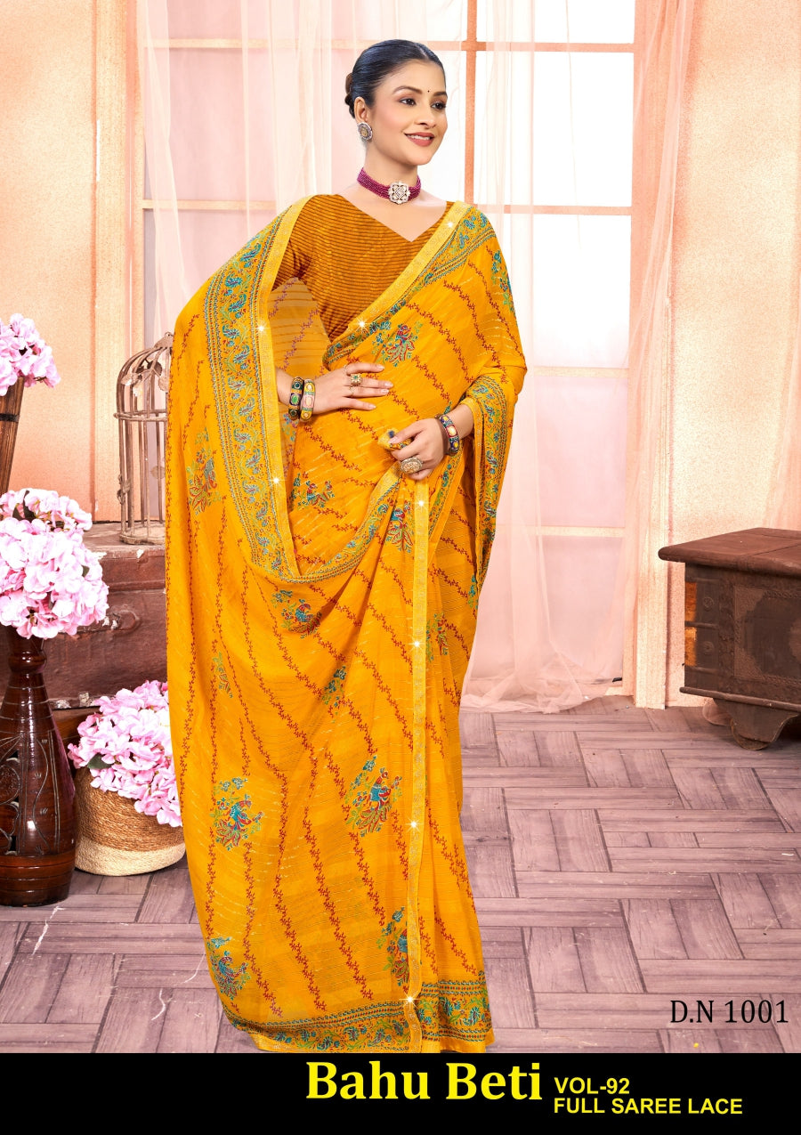 Kayaan Bahu Beti Vol-92 Simmar Georgette Saree Set (8 Pcs) Printed Lace Border Daily Wear - M.R. Saree Emporium