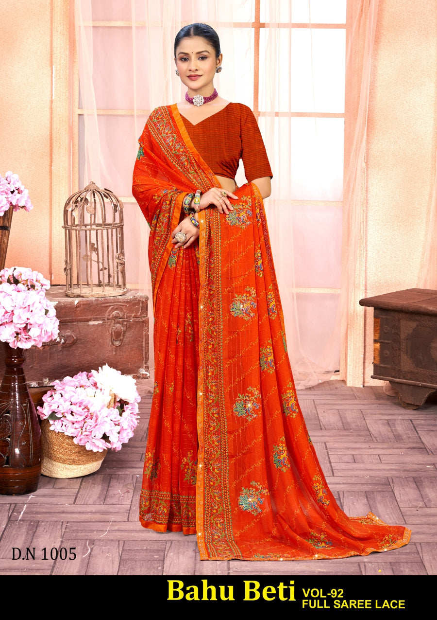 Kayaan Bahu Beti Vol-92 Simmar Georgette Saree Set (8 Pcs) Printed Lace Border Daily Wear - M.R. Saree Emporium