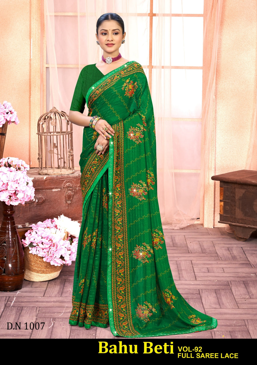 Kayaan Bahu Beti Vol-92 Simmar Georgette Saree Set (8 Pcs) Printed Lace Border Daily Wear - M.R. Saree Emporium