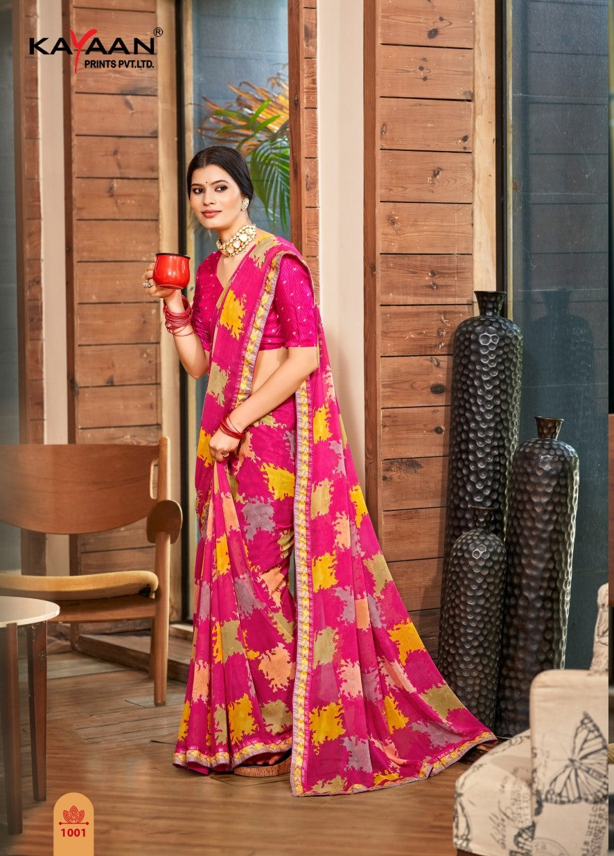 Kayaan Nikita Vol-2 Chiffon Fancy Print Saree with Lace Border | M.R. Saree Emporium