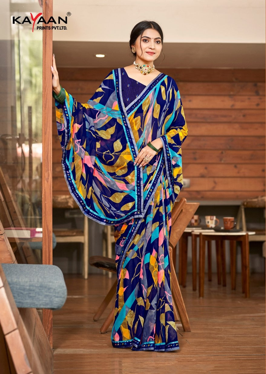Kayaan Nikita Vol-2 Chiffon Fancy Print Saree with Lace Border | M.R. Saree Emporium