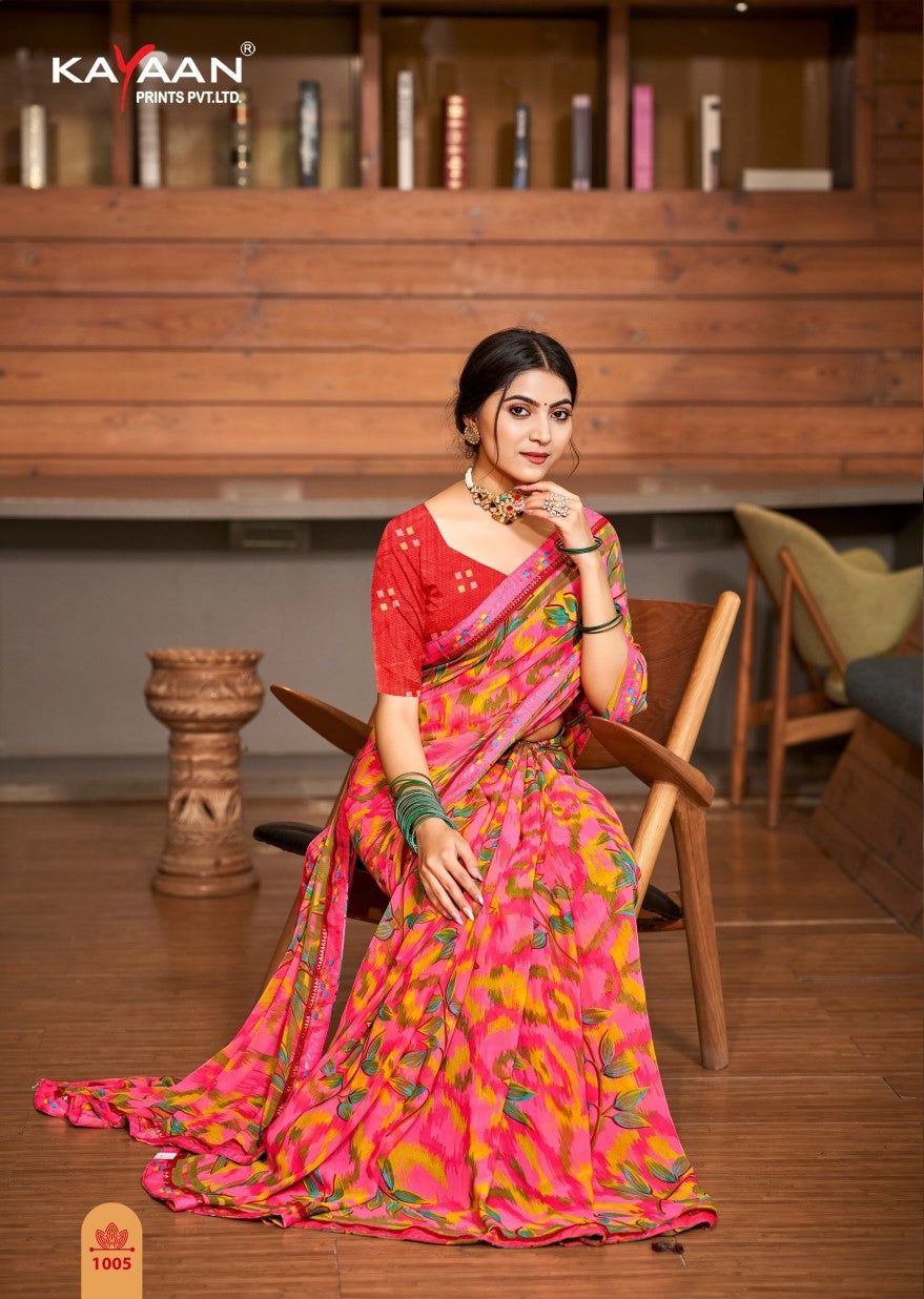 Kayaan Nikita Vol-2 Chiffon Fancy Print Saree with Lace Border | M.R. Saree Emporium