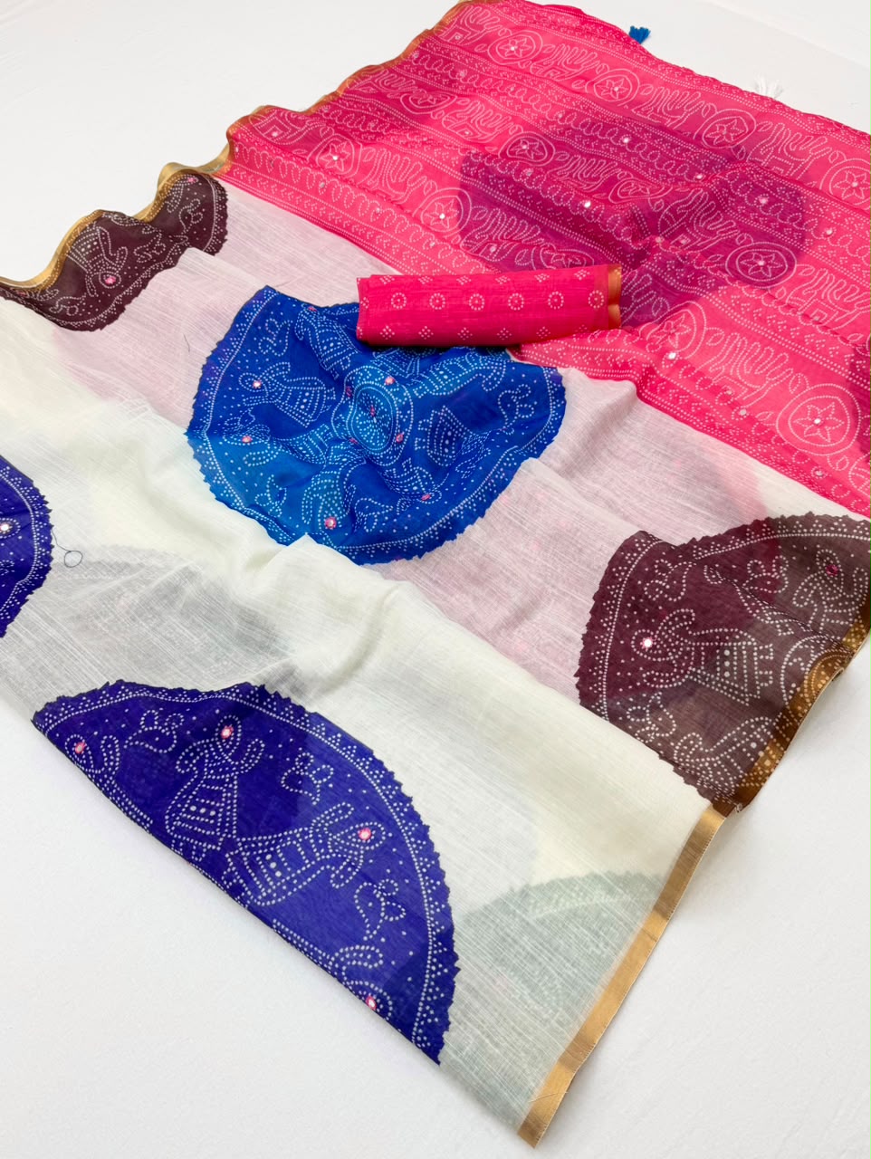 RajYog Kazari Kakshi Linen Mirror Work Saree Wholesale