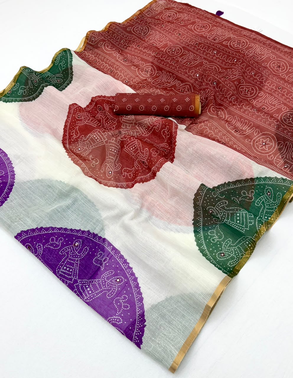 RajYog Kazari Kakshi Linen Mirror Work Saree Wholesale