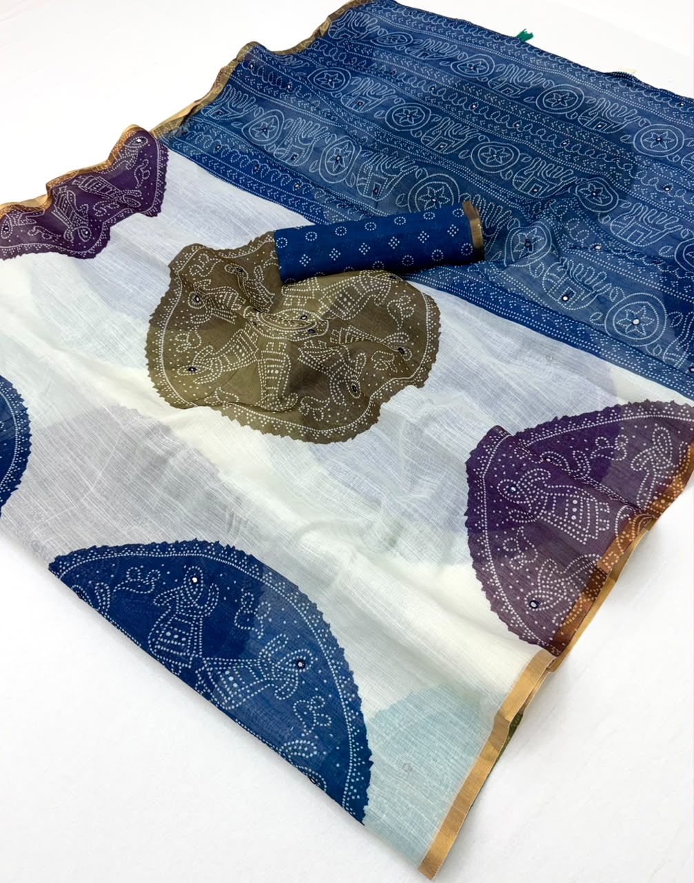 RajYog Kazari Kakshi Linen Mirror Work Saree Wholesale