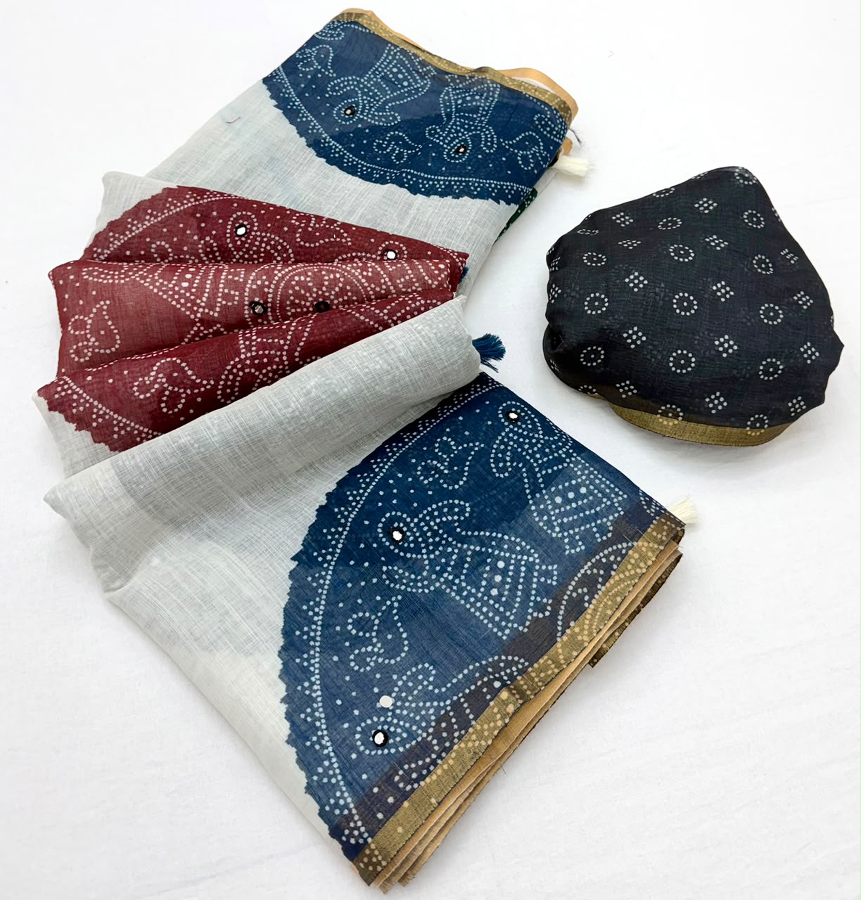 RajYog Kazari Kakshi Linen Mirror Work Saree Wholesale