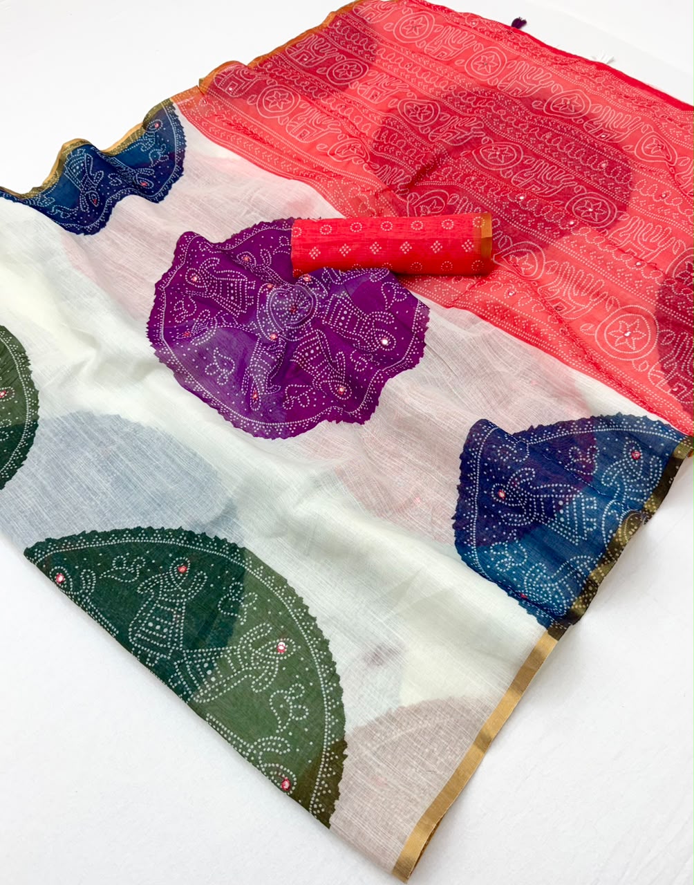 RajYog Kazari Kakshi Linen Mirror Work Saree Wholesale
