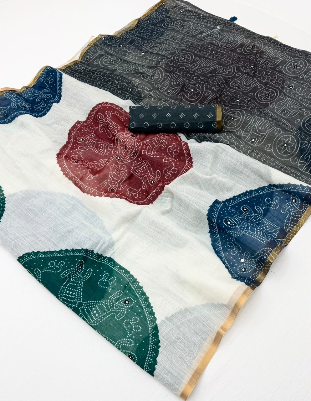 RajYog Kazari Kakshi Linen Mirror Work Saree Wholesale