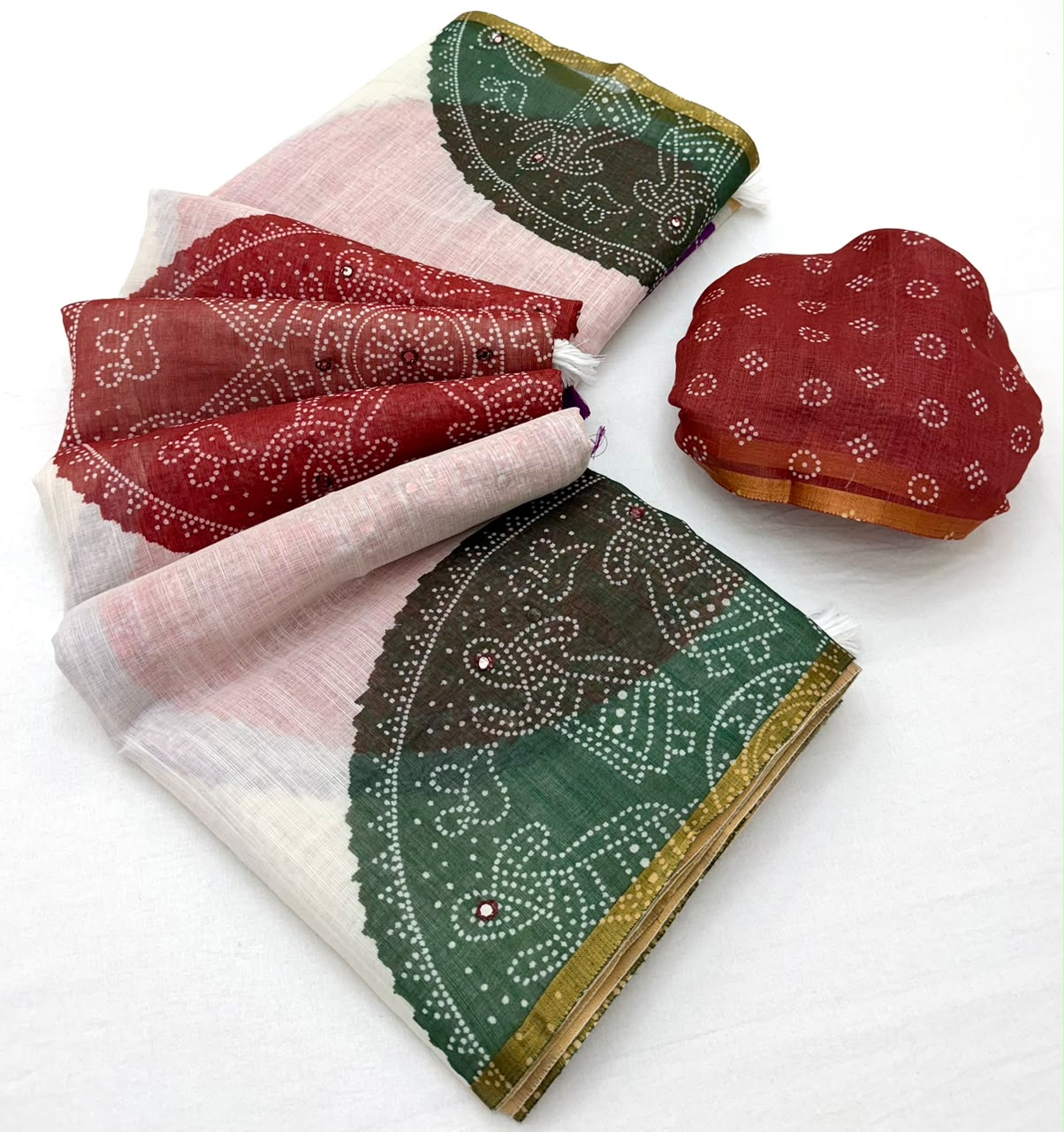 RajYog Kazari Kakshi Linen Mirror Work Saree Wholesale