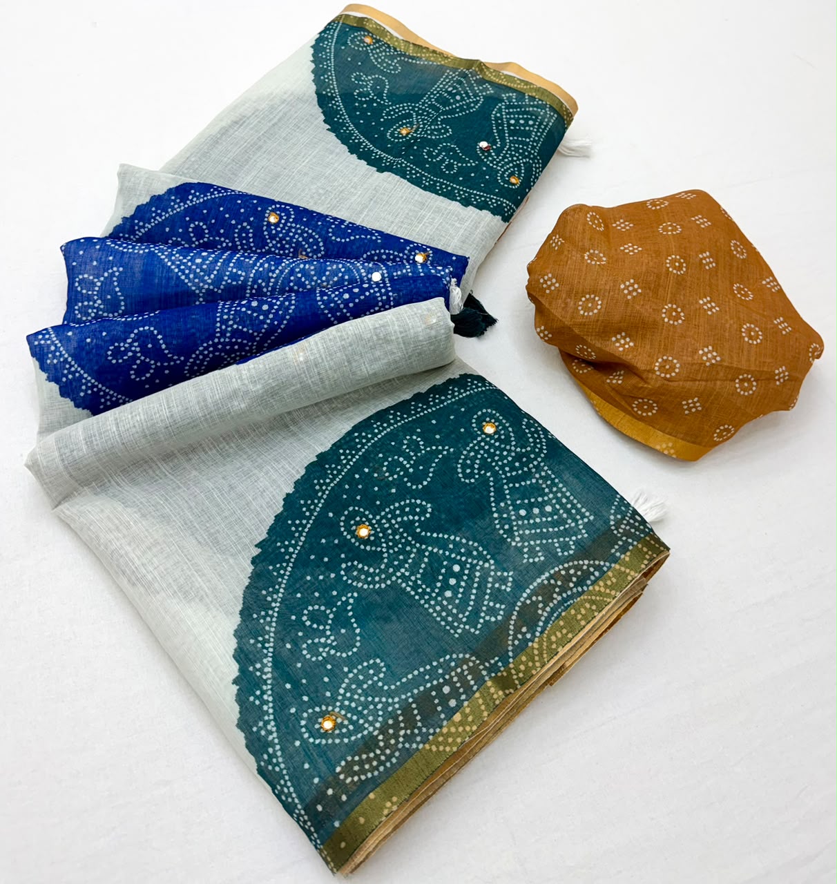 RajYog Kazari Kakshi Linen Mirror Work Saree Wholesale