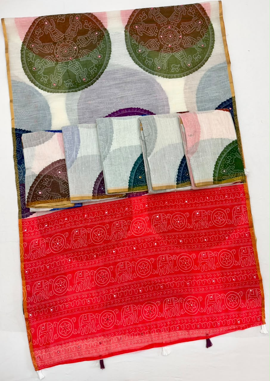 RajYog Kazari Kakshi Linen Mirror Work Saree Wholesale