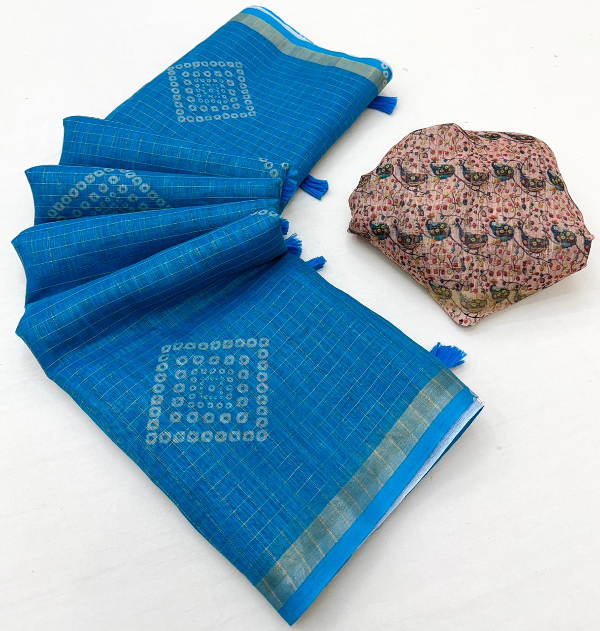 Kazari Viona Linen Zari Weaving Saree Set Wholesale