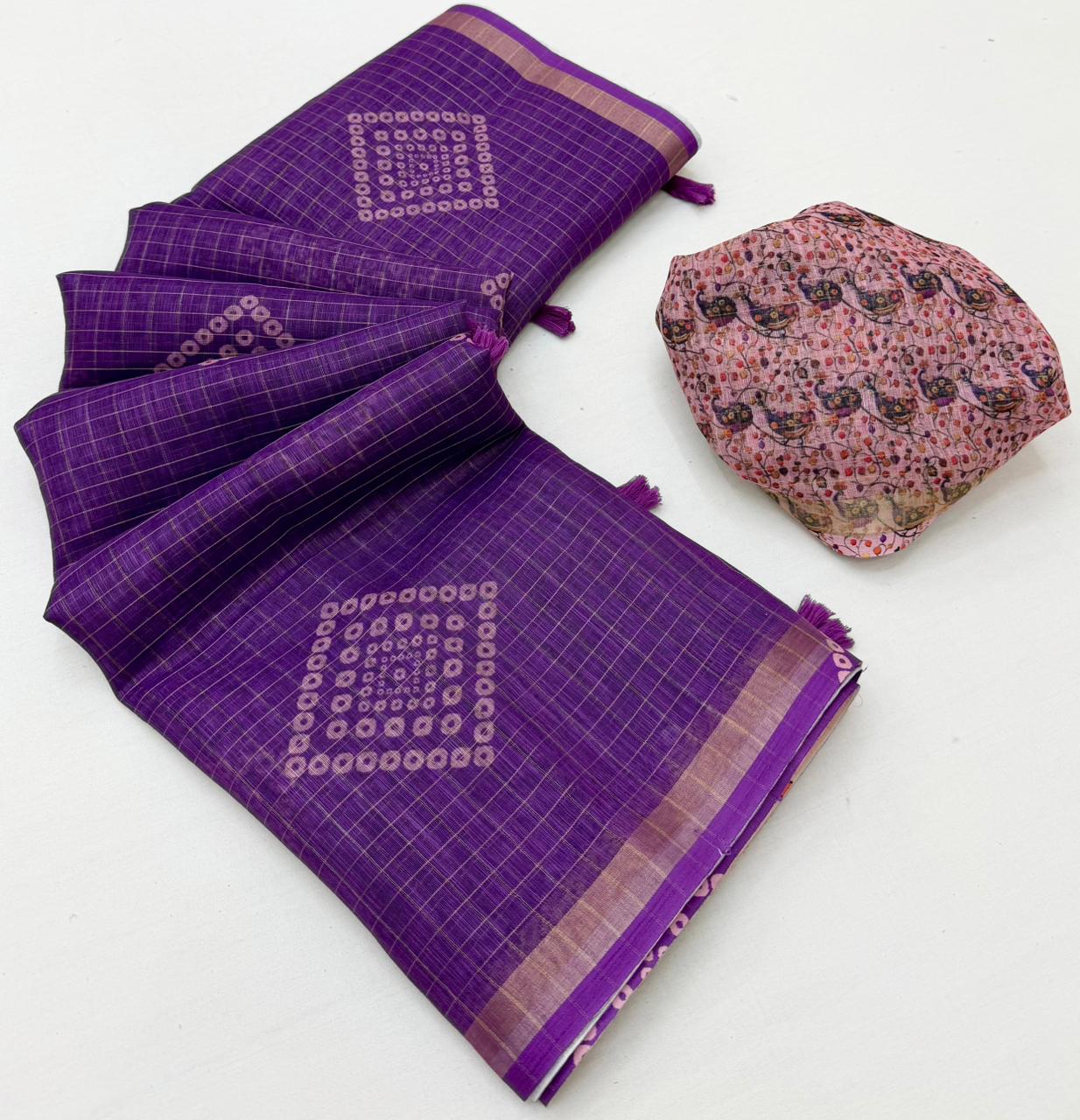 Kazari Viona Linen Zari Weaving Saree Set Wholesale