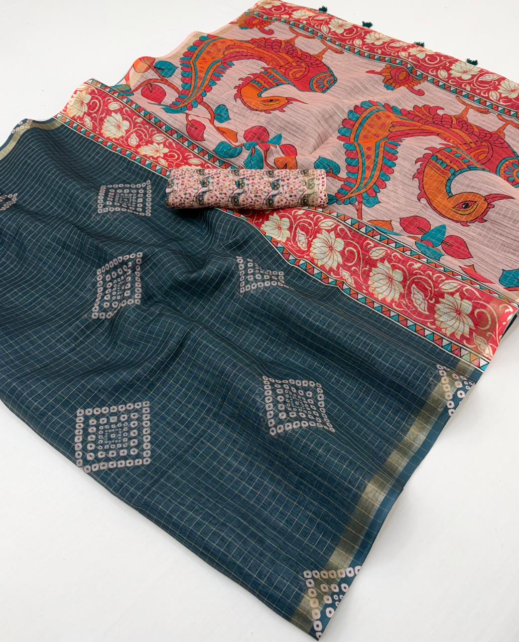 Kazari Viona Linen Zari Weaving Saree Set Wholesale