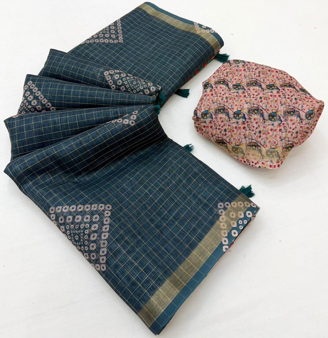 Kazari Viona Linen Zari Weaving Saree Set Wholesale