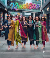 Khushboo Vetican Silk Kurti Pant Set with Chanderi Silk Dupatta - 6 Pcs Set