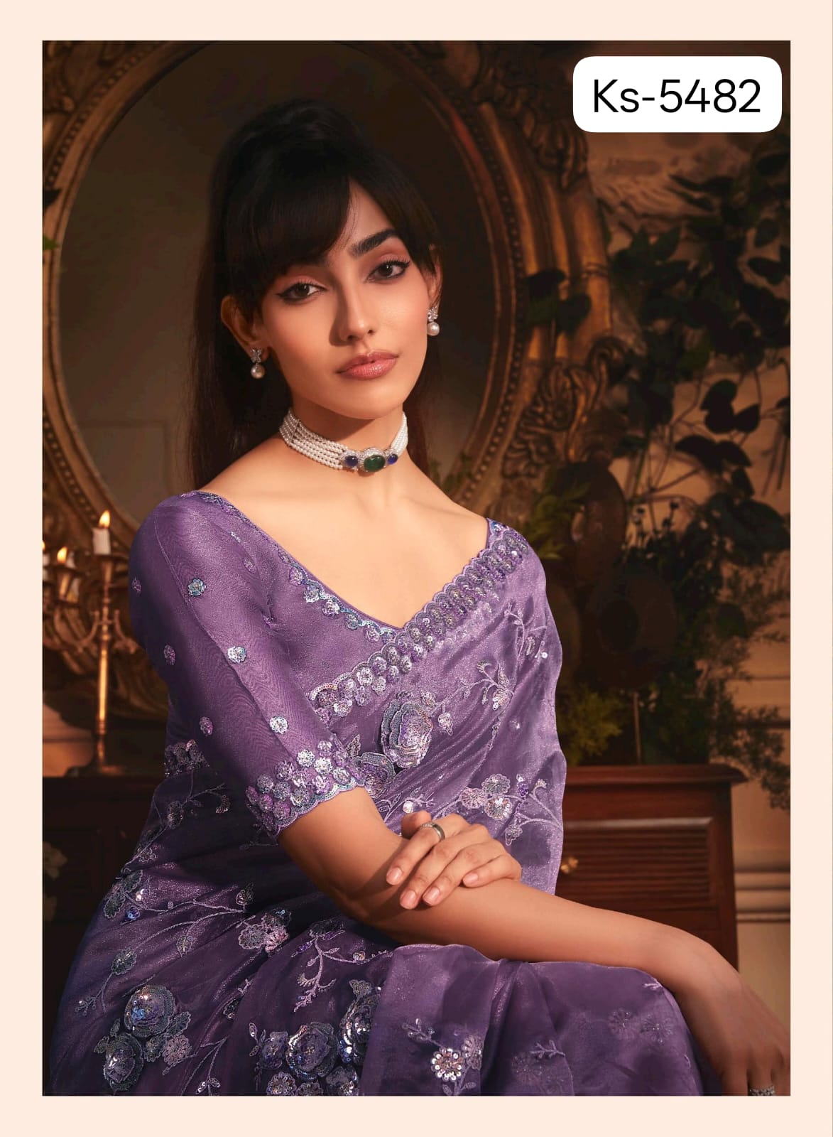 Fancy Party Wear Saree with Hand Work Border & Designer Blouse