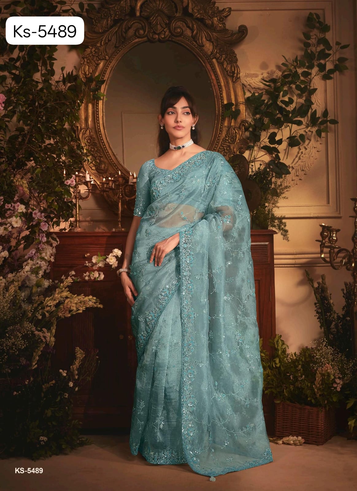 Fancy Party Wear Saree with Hand Work Border & Designer Blouse