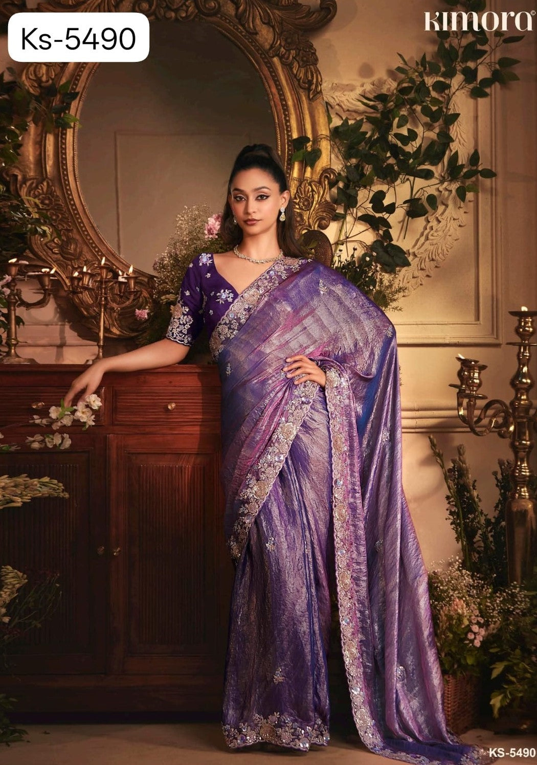 Fancy Party Wear Saree with Hand Work Border & Designer Blouse